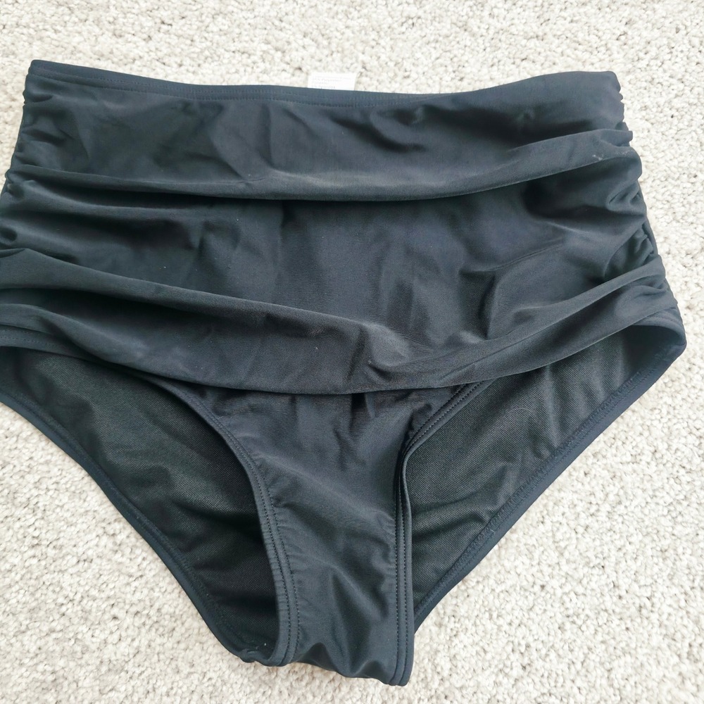 Cocoship Bikini Bottom Women Size 6 Black High Waisted Ruched Tummy Control Swim